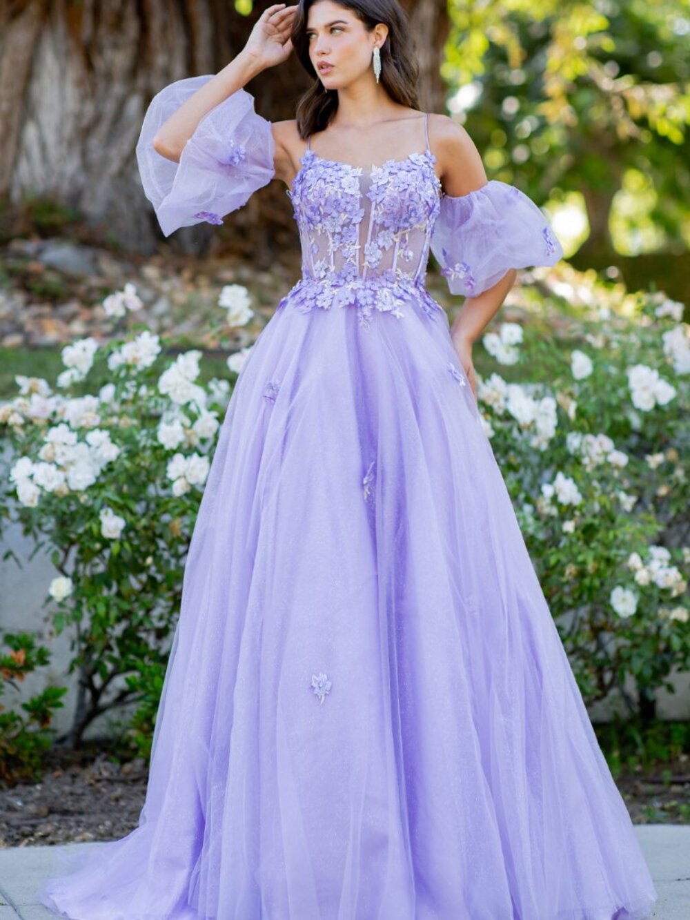 NEW LILAC Tulle Off Shoulder Evening Gown Floor Length With Slit 8130J